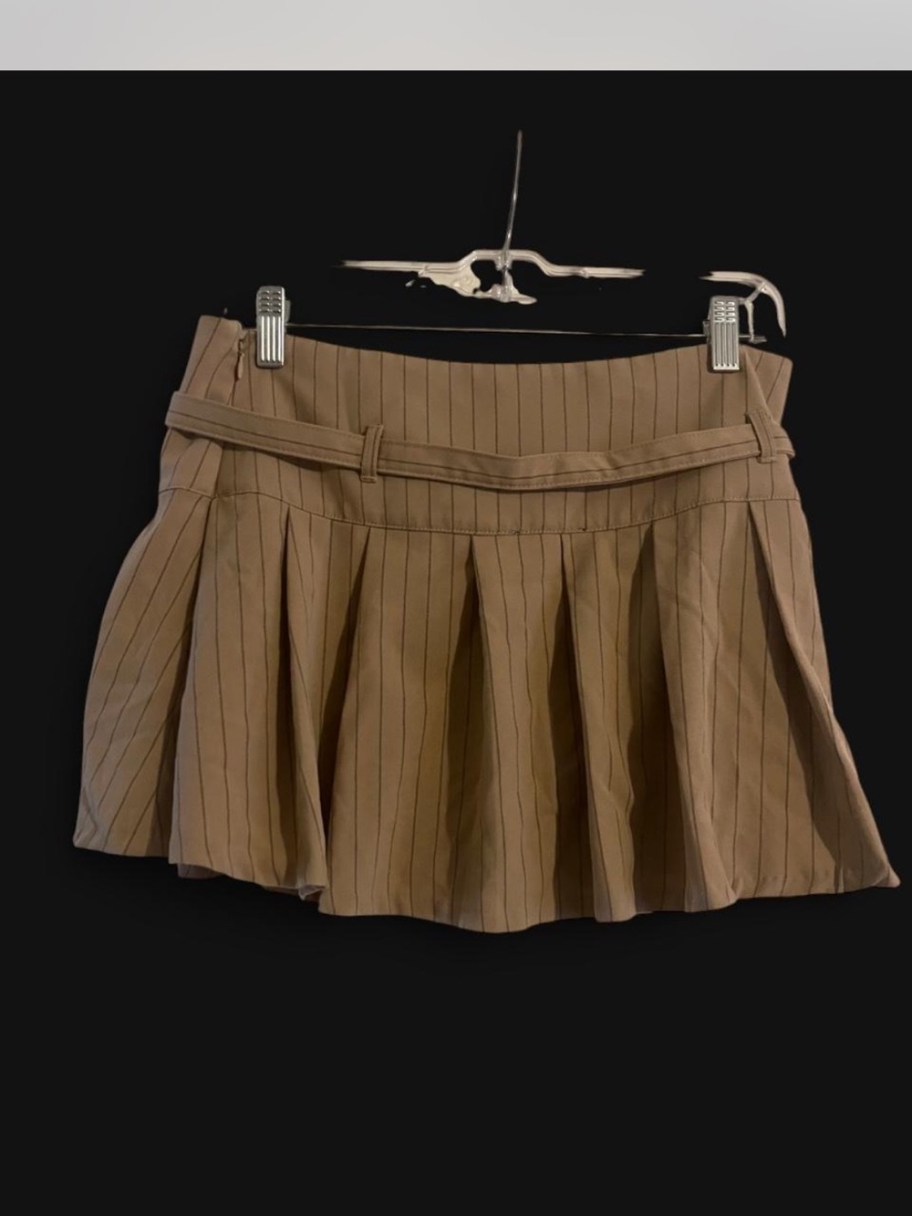 Love Tree Tan Pinstriped Pleated Skirt with built in shorts